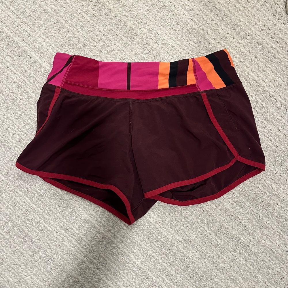Maroon Lululemon lined running shorts